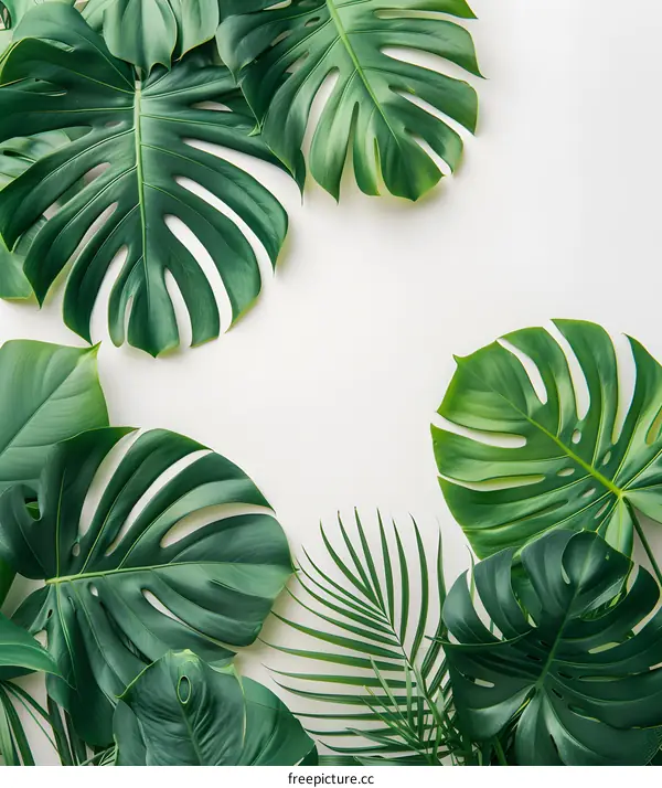 Tropical Green Leaves  on White Background