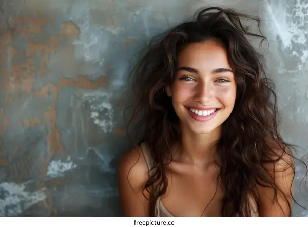 Smiling Woman With Brown Hair and Freckles