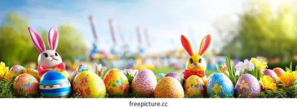 Easter Eggs and Bunnies in a Spring Park