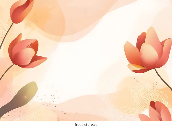 Abstract Watercolor Background with Pink Flowers