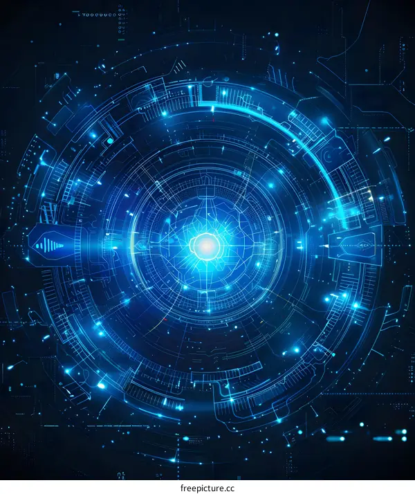 Blue technology background with circle and light effects