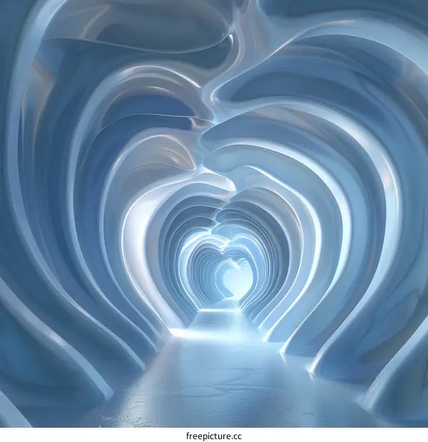 Abstract Blue Tunnel with Heart-Shaped Openings