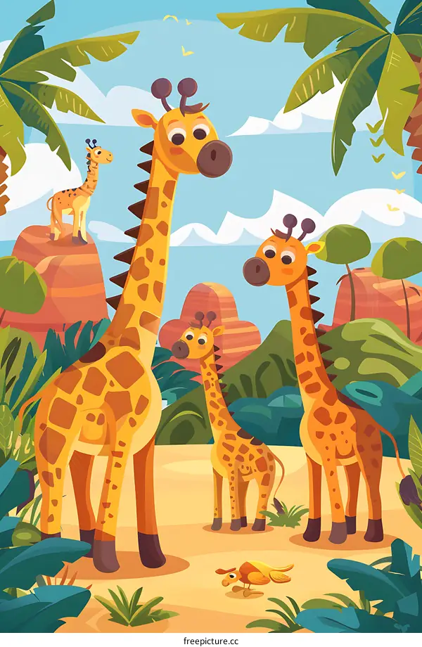 Cartoon Giraffes In The African Savanna