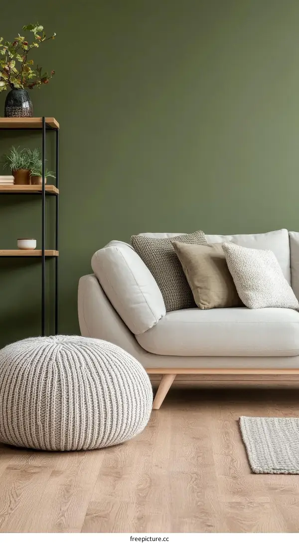 Modern Cozy Living Room with Green Wall