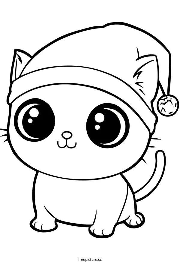 Cute Cartoon Cat Wearing Santa Hat