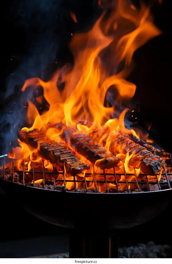 Fiery BBQ Grill with Meat