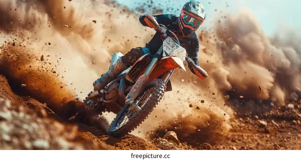 Motocross dirt bike rider in action
