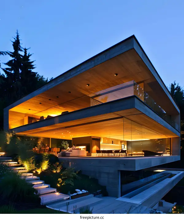 Modern House with Glass Walls and a Swimming Pool