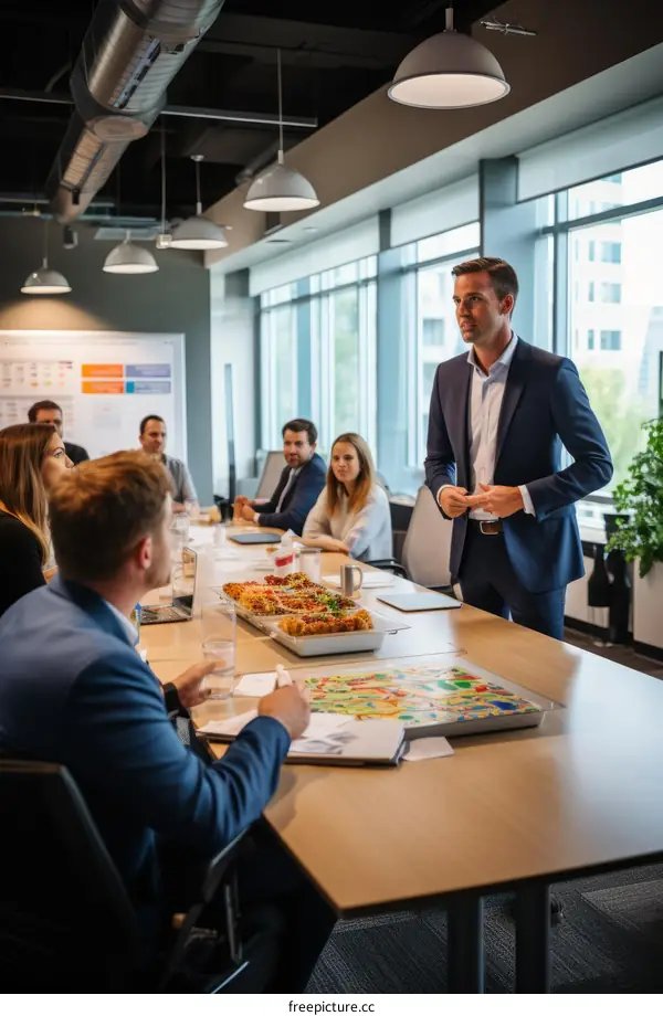 Business meeting in progress with a diverse group of people