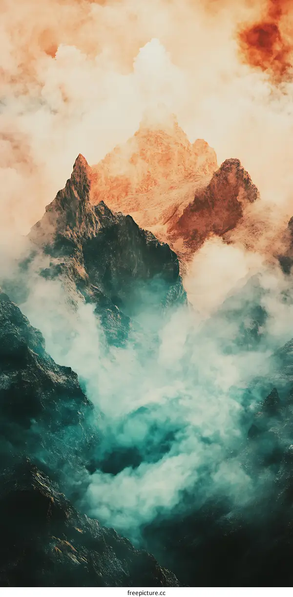 Mountain Peaks Covered in Fog During Sunrise