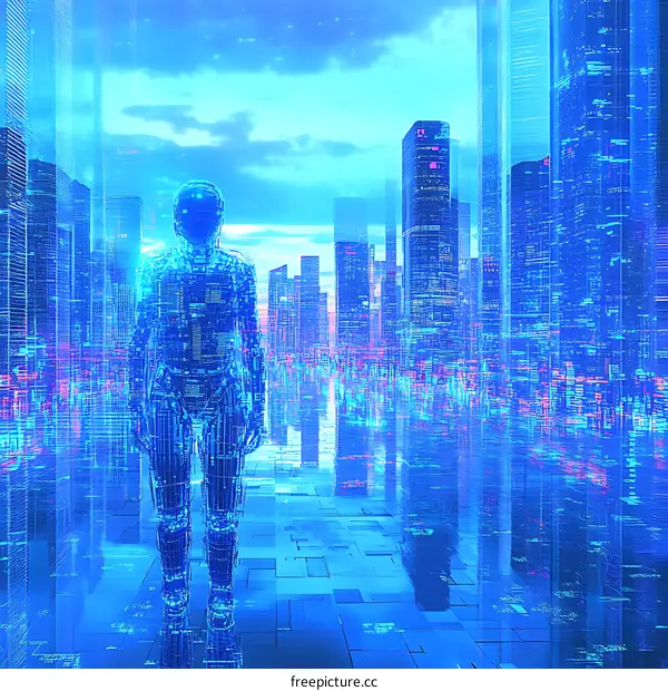 Futuristic Cityscape with Digital Person