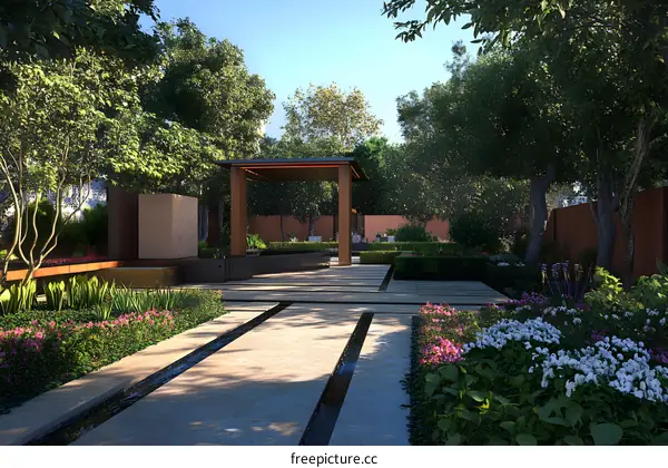 Modern Garden Design with Water Features and Pergola