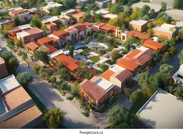 Aerial View of Modern Homes in a Lush Green Community