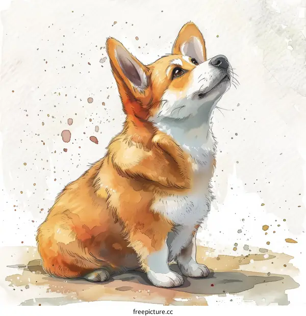 A cute corgi looking up