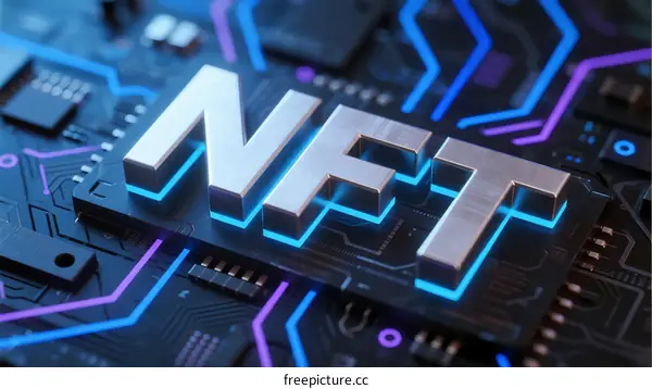 NFT Digital Concept on Circuit Board with Glowing Lines