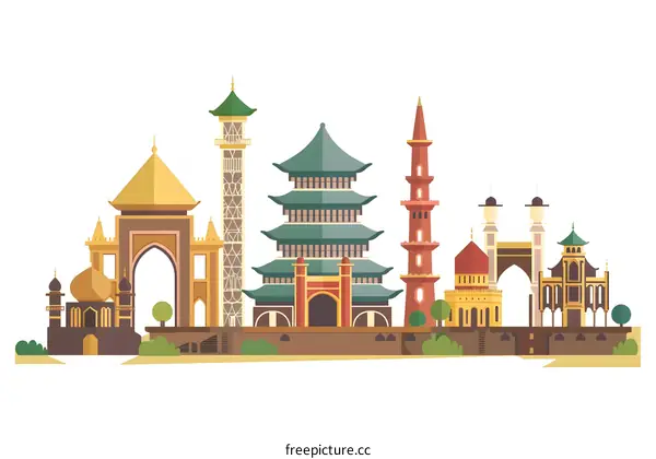 Flat Design Architecture Illustration Of Different World Countries