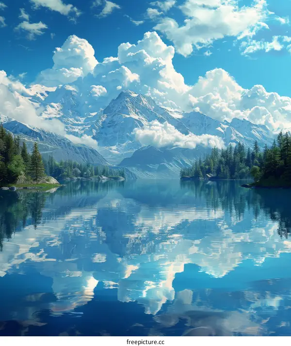 Majestic Mountain Lake Scenery Reflecting Clouds