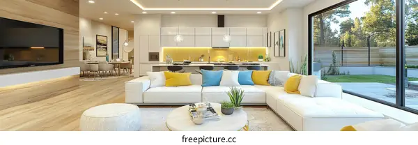 Modern Open-Concept Living Room Interior Design Illustration