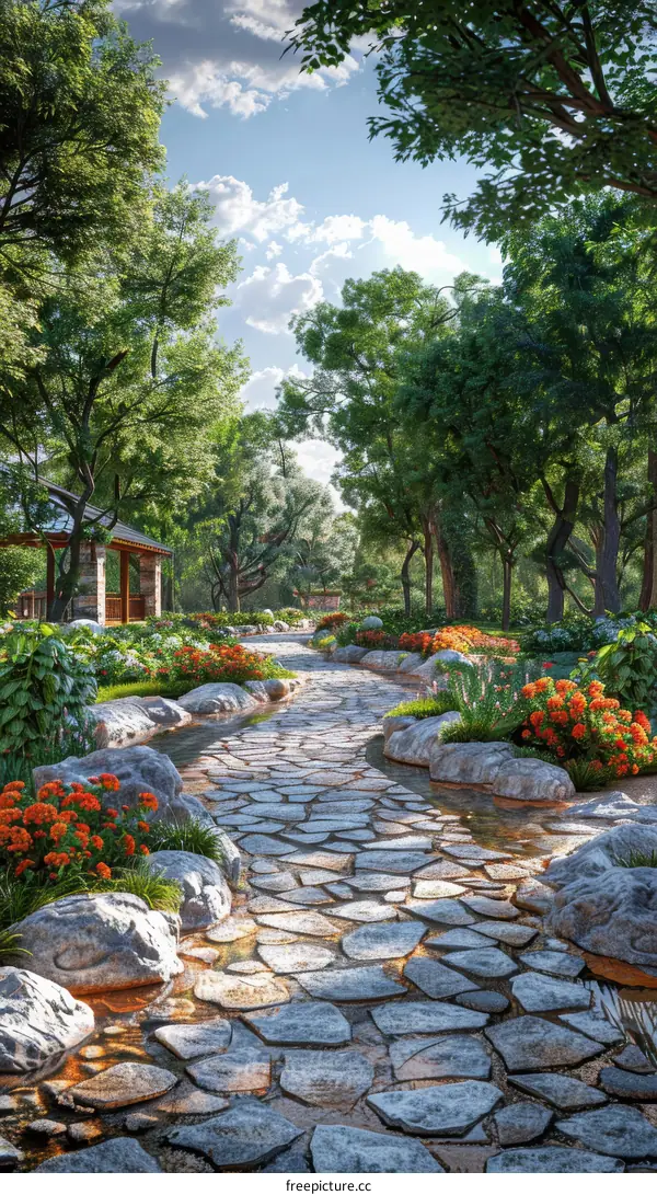Stone Path Through a Serene Garden