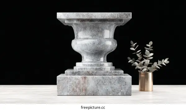 Elegant Gray Marble Urn Sculpture on a Display Stand