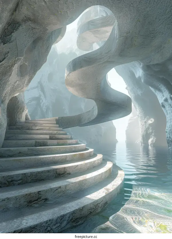 Mystical Stairway Leading to an Underground Lake