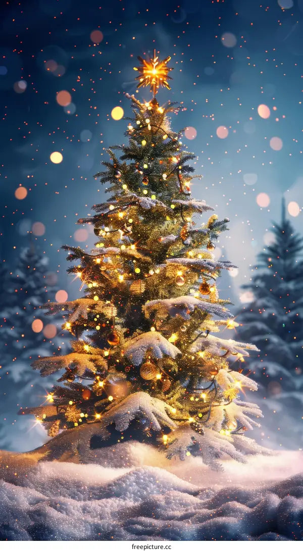 Christmas Tree in Snowy Night