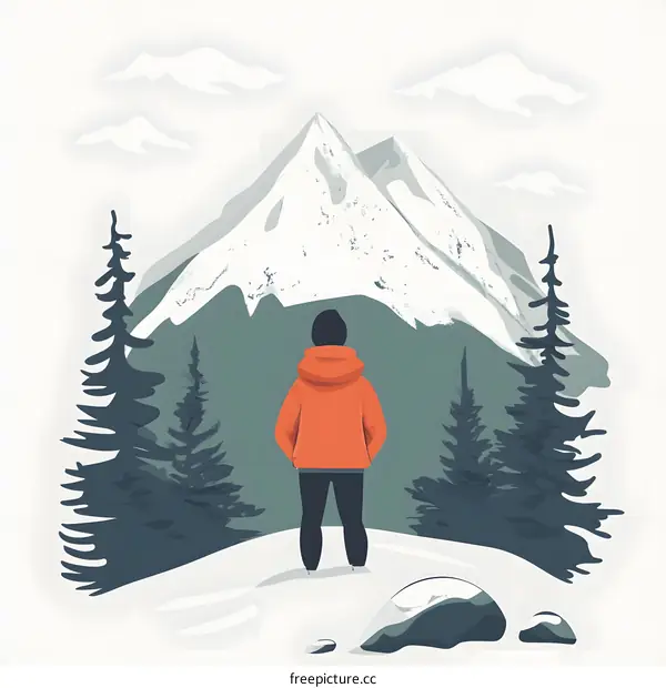 Man Standing in Front of Mountain Range Illustration