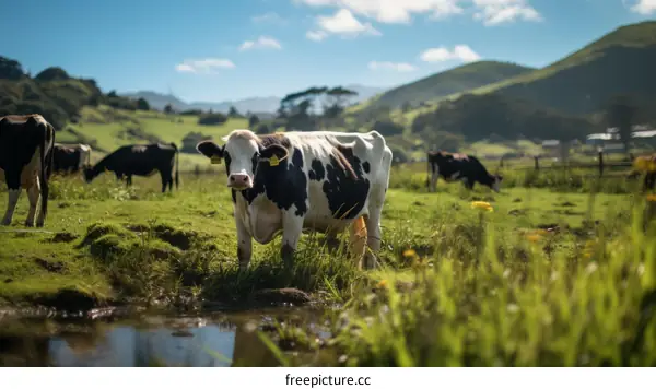 Cows Grazing in a Lush Green Pasture