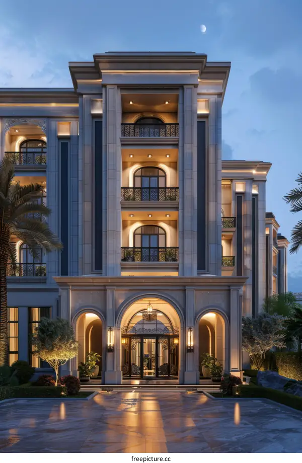 Majestic Architectural Exterior Design at Dusk