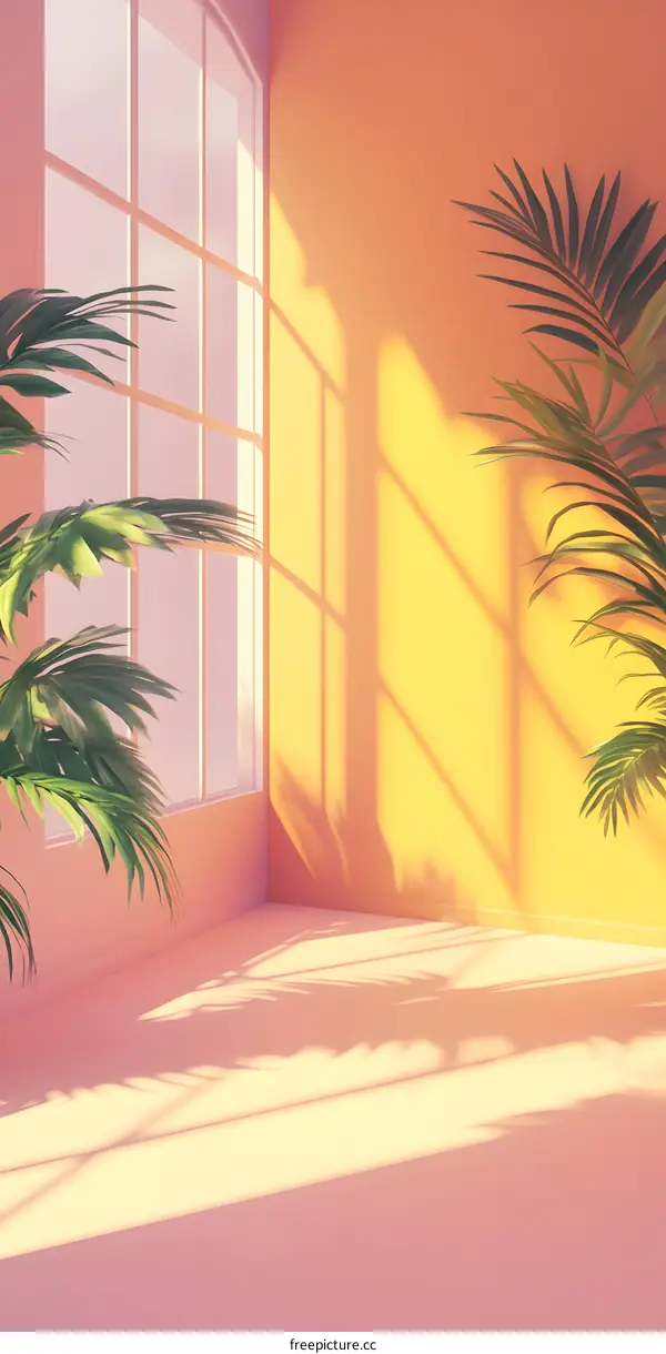 Minimalist Interior Design with Palm Tree Shadows