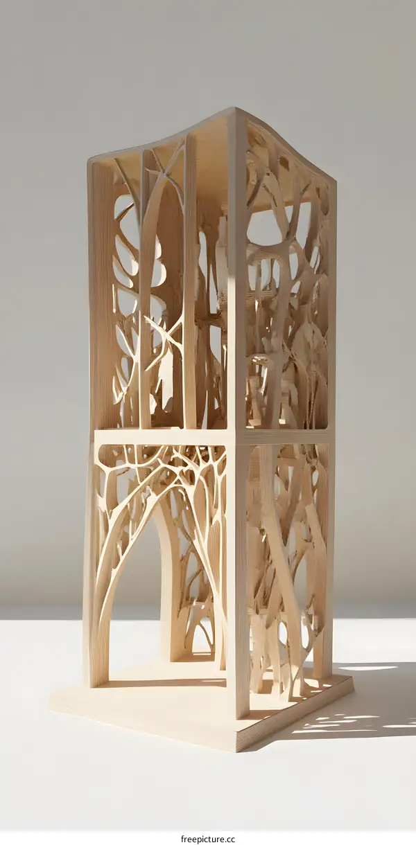 Wooden Model of a Tower with Intricate Latticework