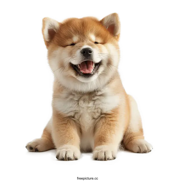 [Transparent Background PNG]Cute Shiba Inu Puppy Sitting and Smiling with White Background