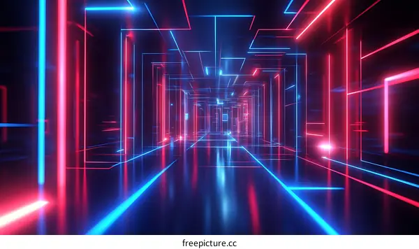 Neon Futuristic Corridor with Geometric Patterns