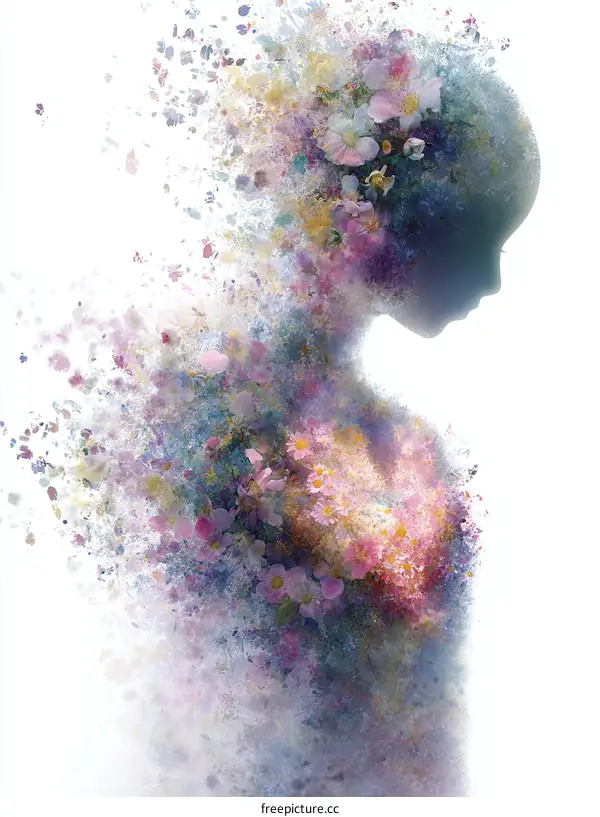 Floral Silhouette Portrait of a Woman