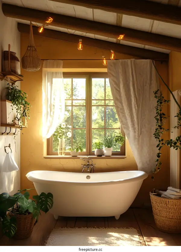 Rustic Bathroom Interior Design with Bathtub and Window