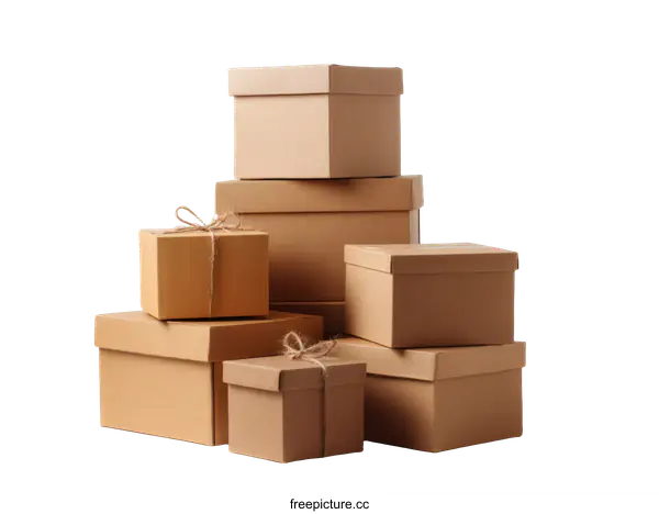 [Transparent Background PNG]Stacked Cardboard Boxes for Shipping or Gift Giving
