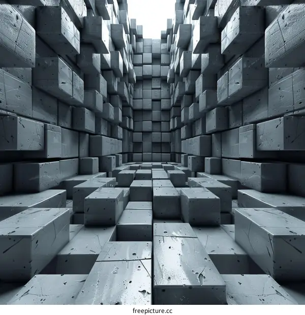 Black and white geometric shapes form a three-dimensional space