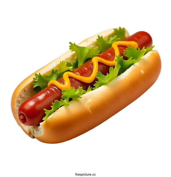 [Transparent Background PNG]Hot Dog with Mustard and Lettuce on a transparent background