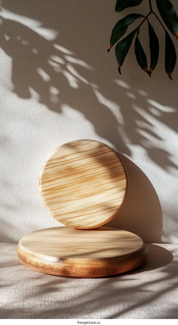 Wooden Display Platforms with Natural Light and Shadows