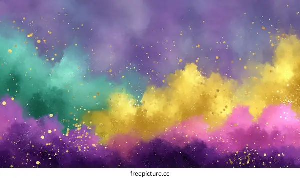 Abstract Colorful Watercolor Background with Gold Glitter
