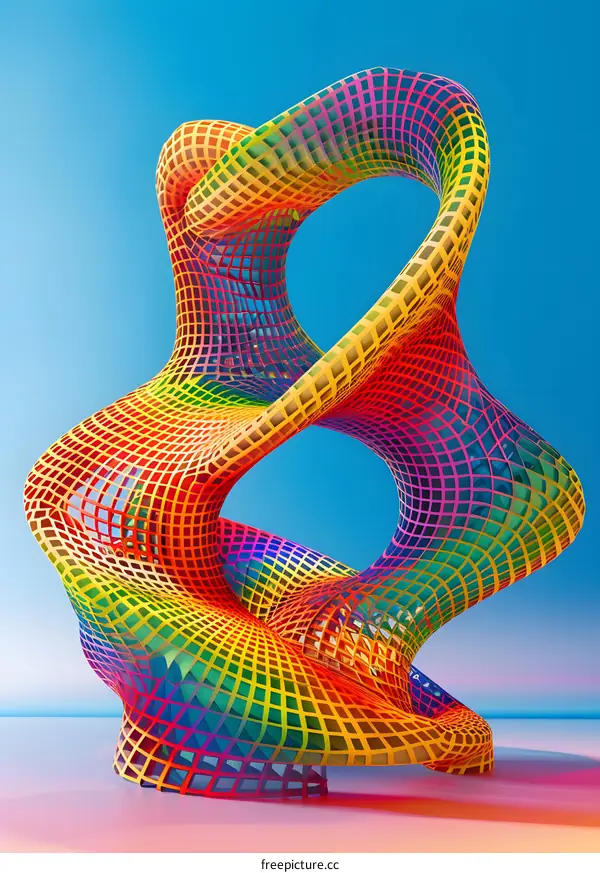 Abstract 3D Rainbow Grid Geometric Shapes