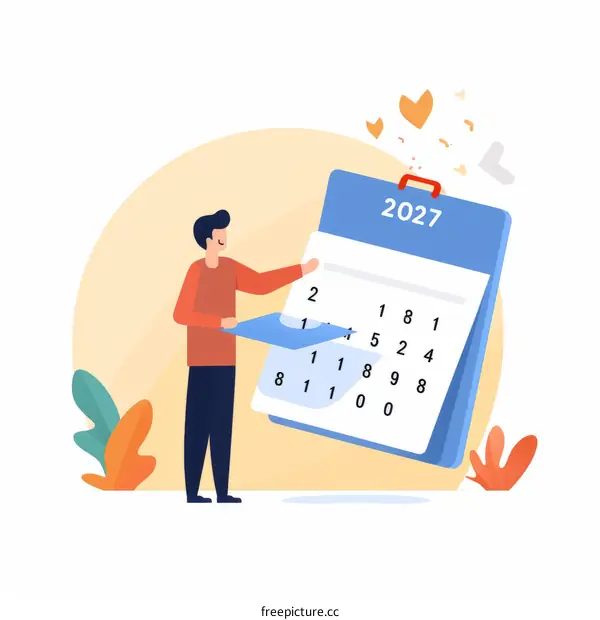 man turning calendar page to new year 2027