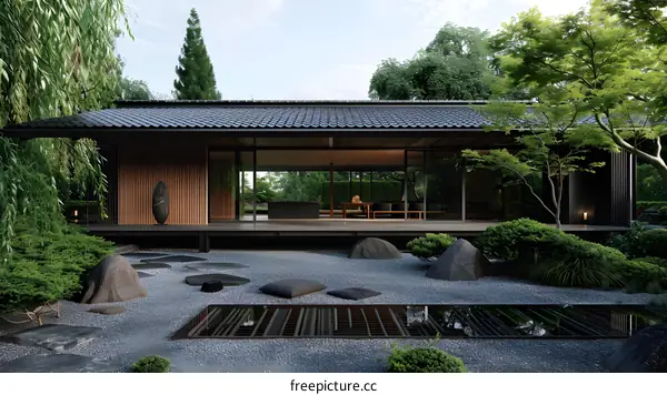 Minimalist Japanese Style House Exterior with Stone Garden