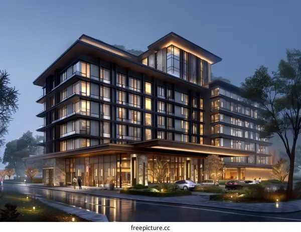 Modern Architectural Design of a Luxury Hotel at Night