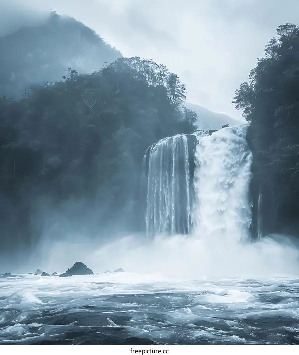 Waterfall in a Mountainous Landscape
