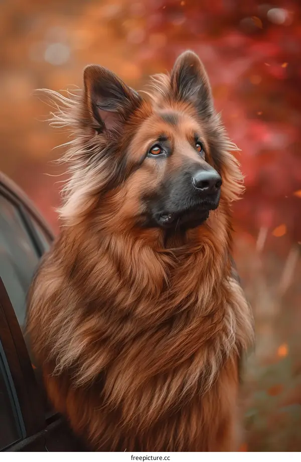 A German Shepherd dog looking out the window