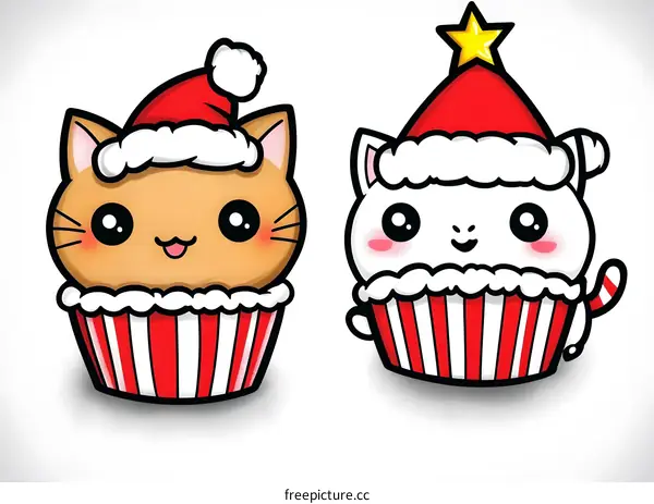Cute Christmas Cat Cupcakes Illustration
