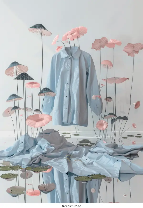 Blue Shirt with Pink and Blue Floral Print