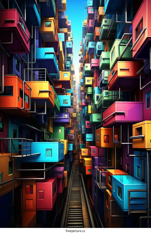 A Colorful Cityscape of Stacked Shipping Containers