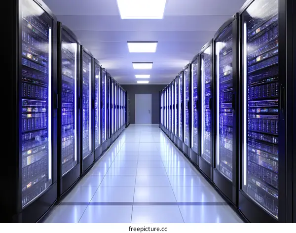 Modern Server Room Interior with Rows of Equipment